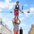 Three high fire juggling dangerous flyer base circus street show australia 